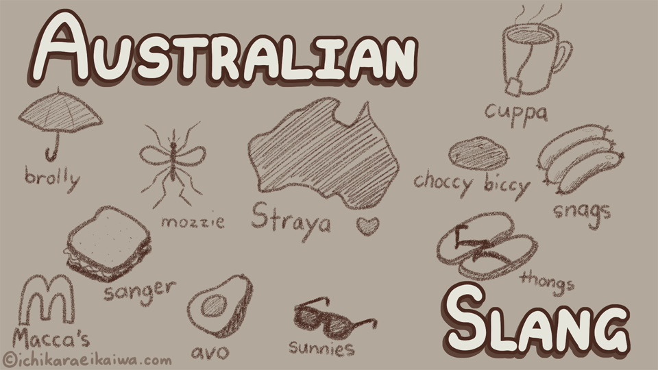 オーストラリアのスラングを絵で解説するイラスト